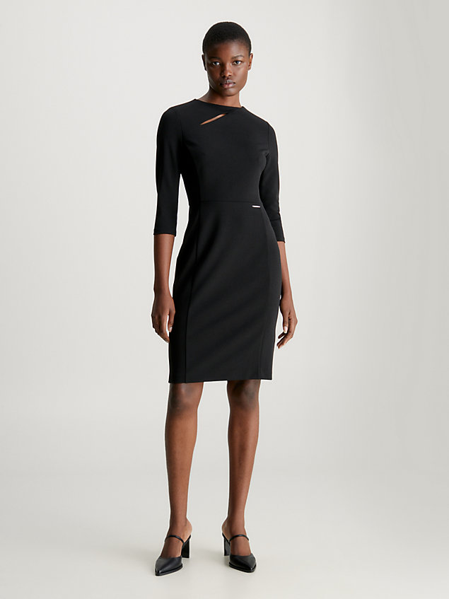 black dopasowana sukienka z krepy scuba dla kobiety - calvin klein