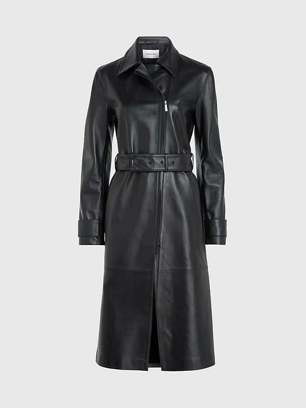ck black leather trench coat for women calvin klein