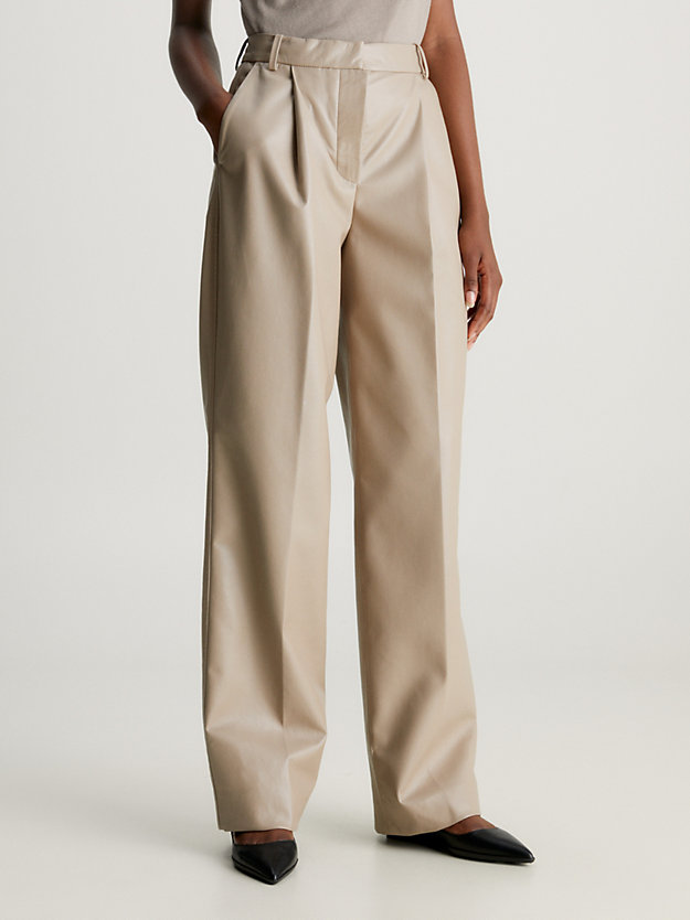 neutral taupe regenerated leather trousers for women calvin klein