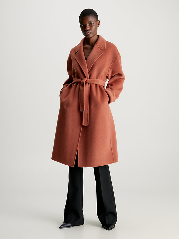 baked clay wool belted wrap coat for women calvin klein