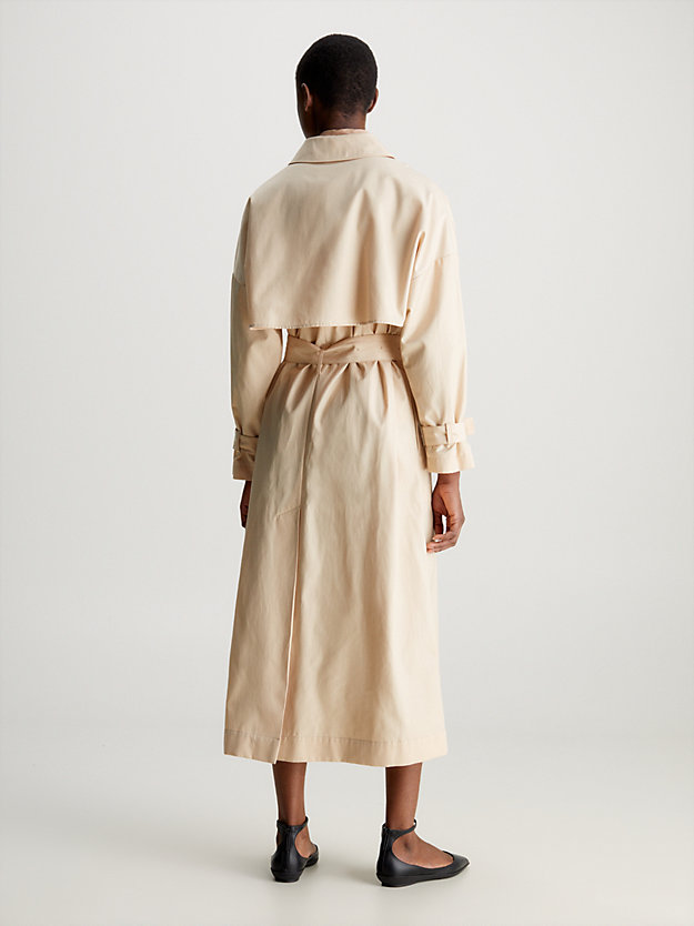 sandstone beige technical cotton trench coat for women calvin klein