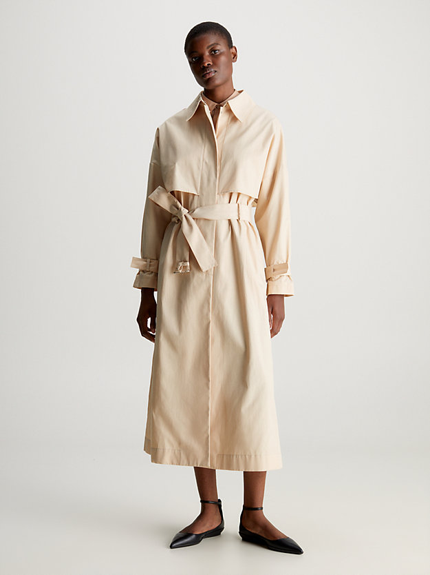 sandstone beige technical cotton trench coat for women calvin klein