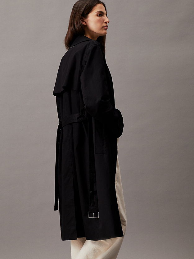 ck black cotton twill trench coat for women calvin klein