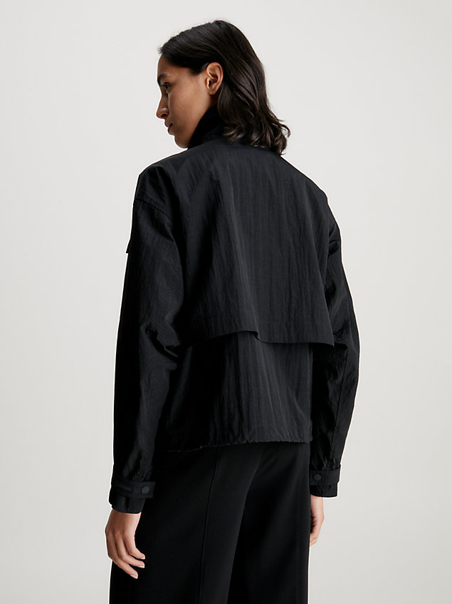 black relaxed crinkle nylon jacket for women calvin klein