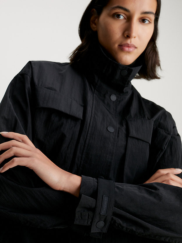 ck black relaxed crinkle nylon jacket for women calvin klein