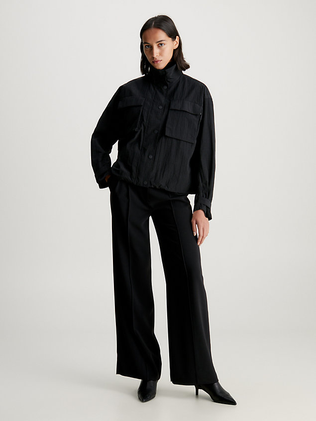 black lässige jacke aus nylon im knitter-look für damen - calvin klein