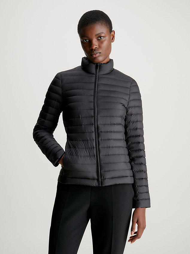 black lightweight down puffer jacket for women calvin klein