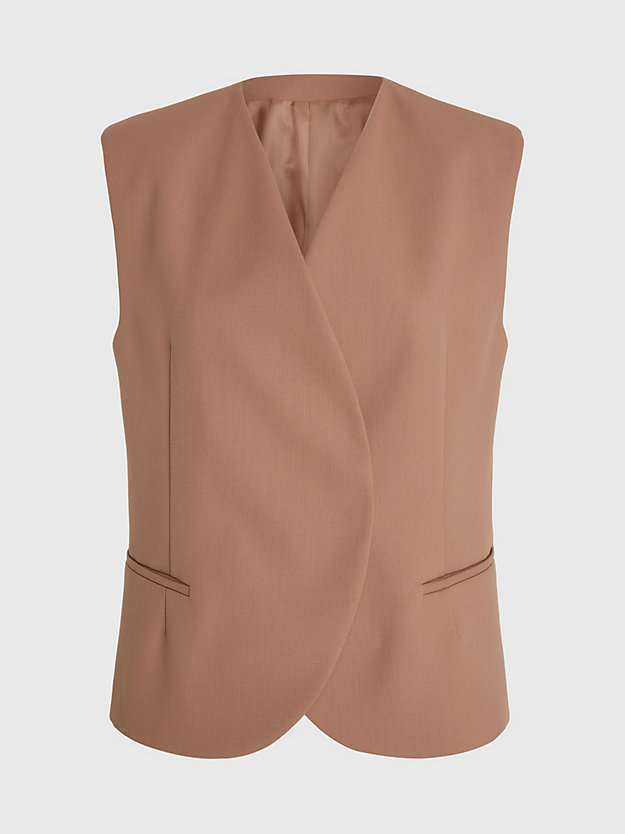 raw umber soft twill tailored gilet for women calvin klein