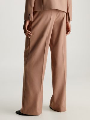 Trousers, Satin Twill High Waisted Wide Leg Trousers