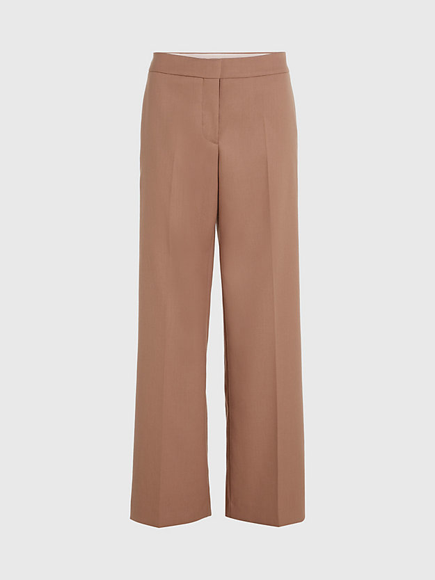raw umber soft twill wide leg trousers for women calvin klein