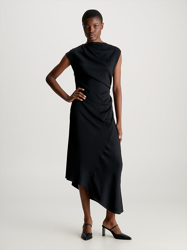 black drapowana sukienka midi z krepy dla kobiety - calvin klein
