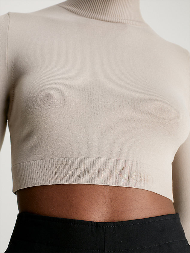 khaki cropped trui met logo tape voor dames - calvin klein