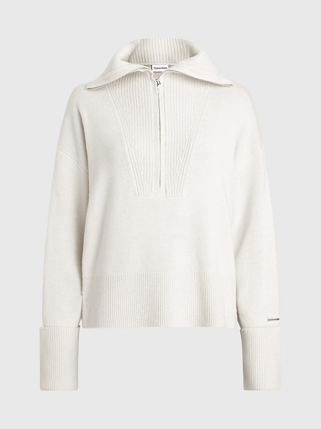 white relaxed wool zip neck jumper for women calvin klein