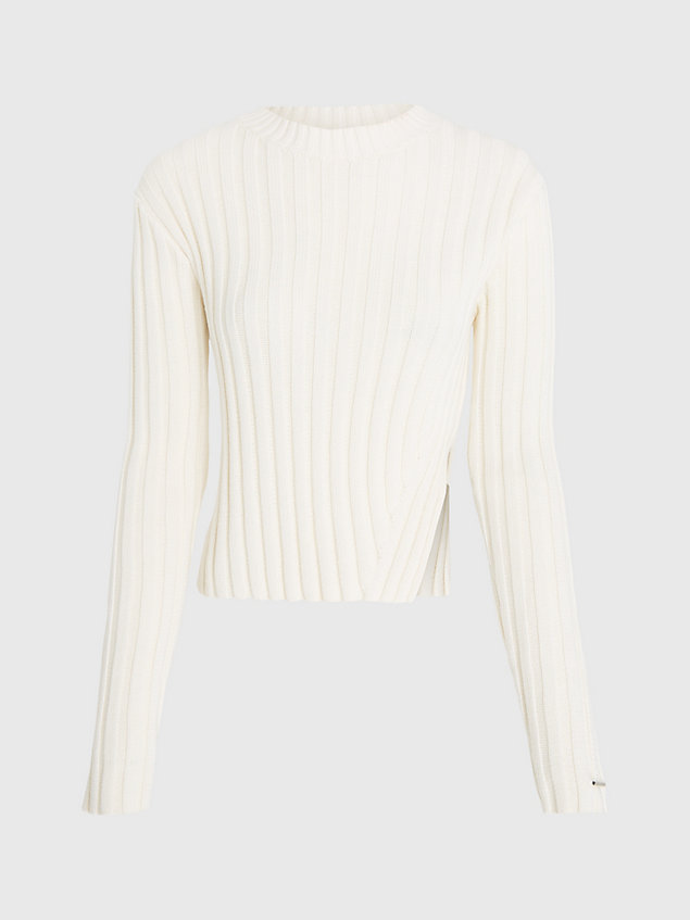 maglione spesso in cotone a costine white da donna calvin klein