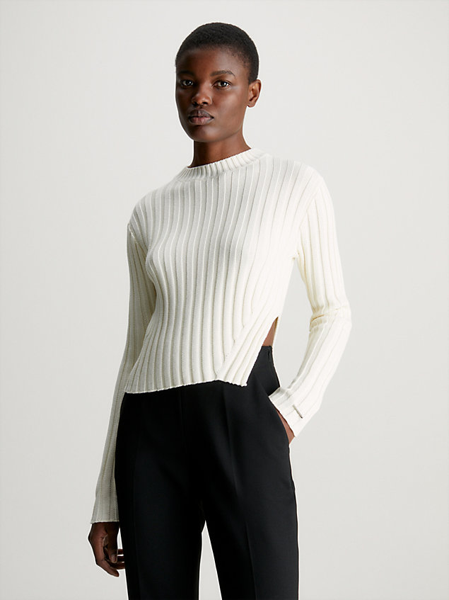 white sweter z grubej bawełny ściągaczowej dla kobiety - calvin klein