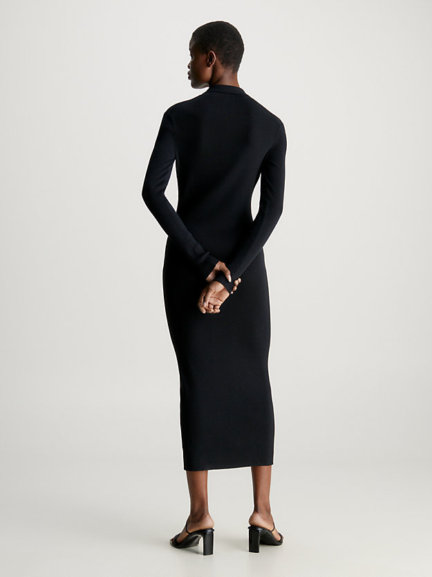 ck black geribbelde slim jurk met rits voor dames - calvin klein