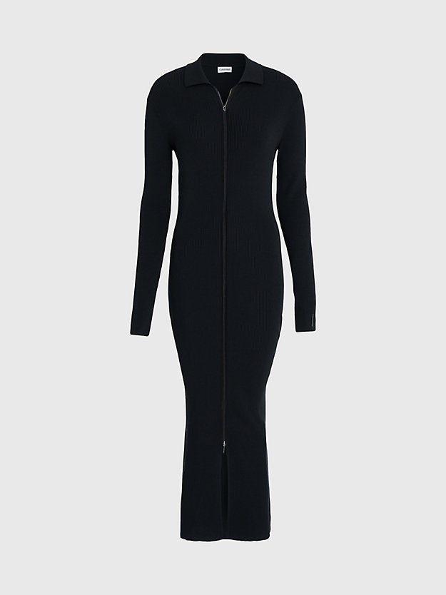 ck black slim ribbed zip up dress for women calvin klein