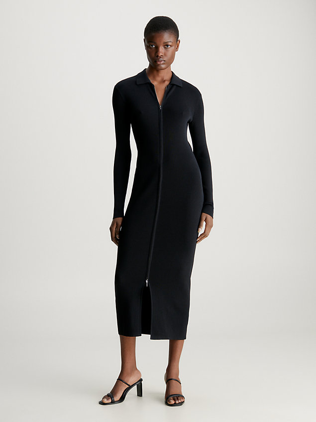 black wąska sukienka na zamek ze ściągaczowego materiału dla kobiety - calvin klein