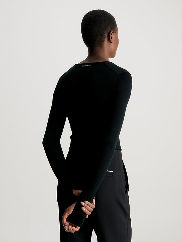 black bodysuit van fijne wol met lange mouwen voor dames - calvin klein