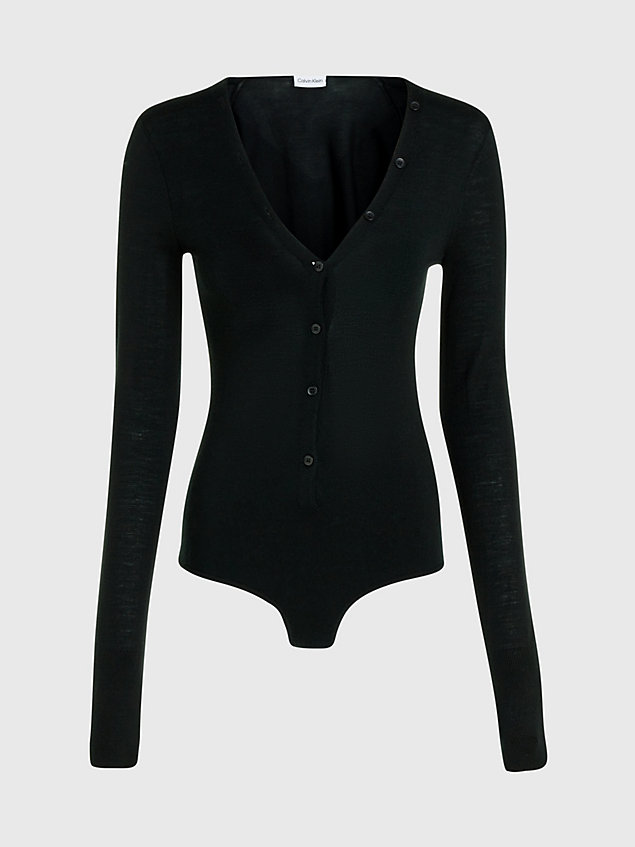 black bodysuit van fijne wol met lange mouwen voor dames - calvin klein