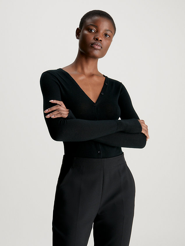 black fine wool long sleeve bodysuit for women calvin klein
