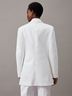 bright white cotton twill tailored blazer for women calvin klein