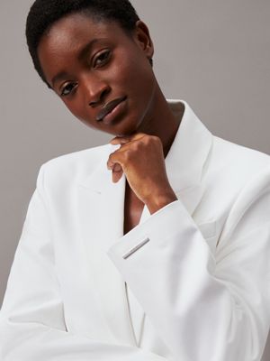 bright white cotton twill tailored blazer for women calvin klein