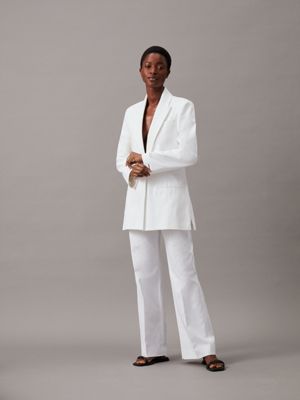 bright white cotton twill tailored blazer for women calvin klein