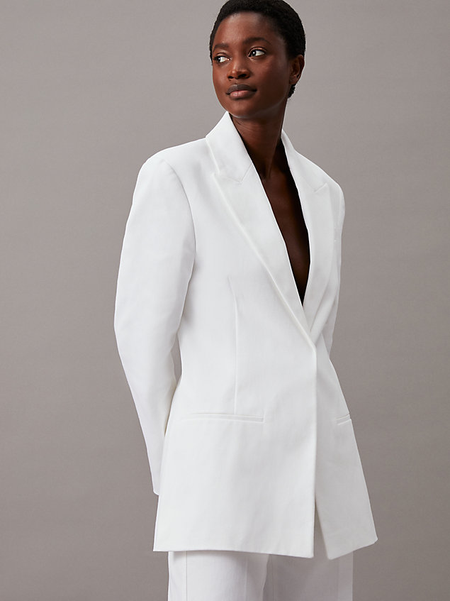white cotton twill tailored blazer for women calvin klein