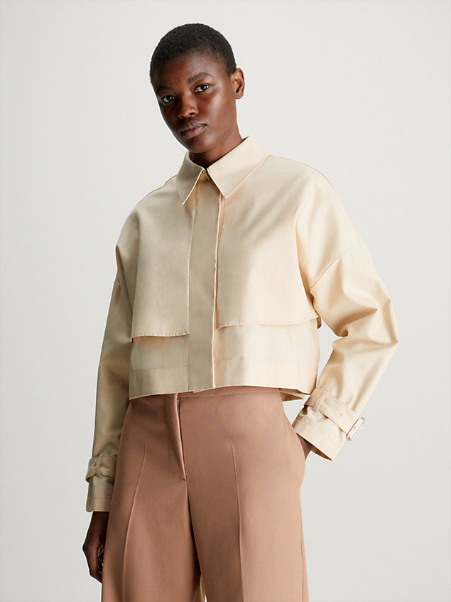beige technical cotton trench jacket for women calvin klein