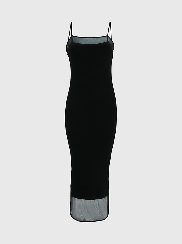 ck black sheer panel midi slip dress for women calvin klein