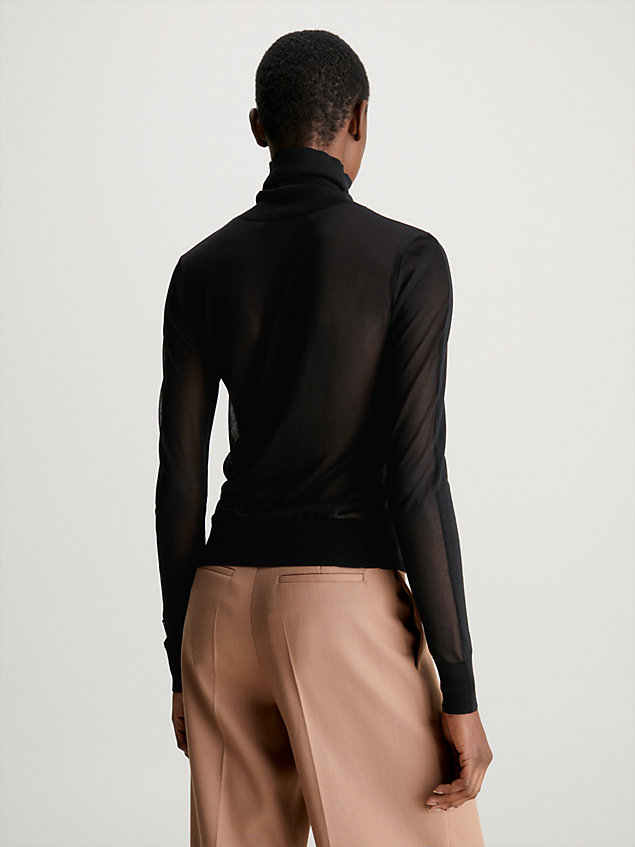 black sheer panel roll neck jumper for women calvin klein