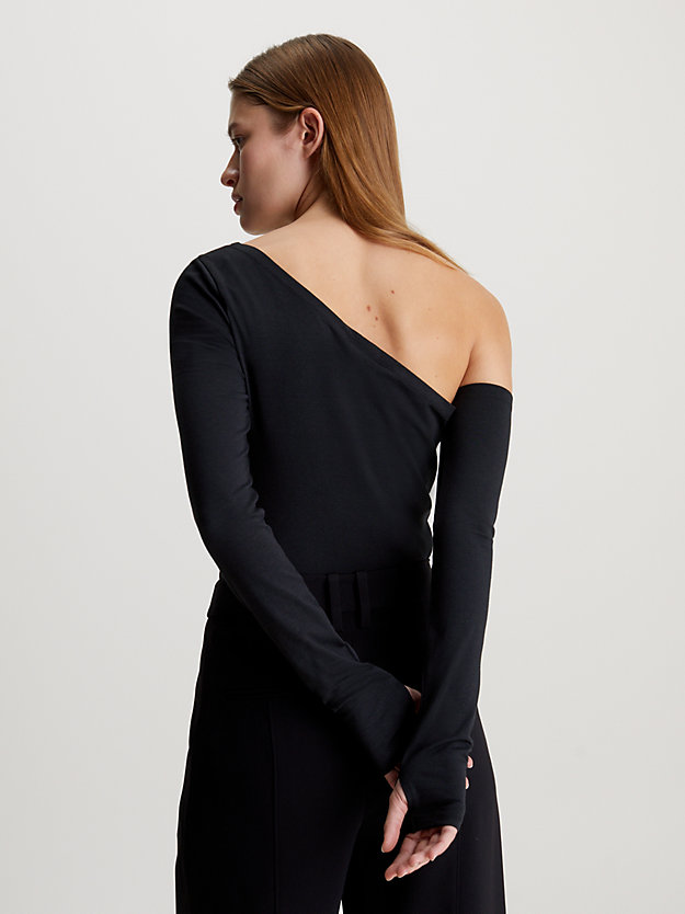 ck black cotton modal one shoulder top for women calvin klein