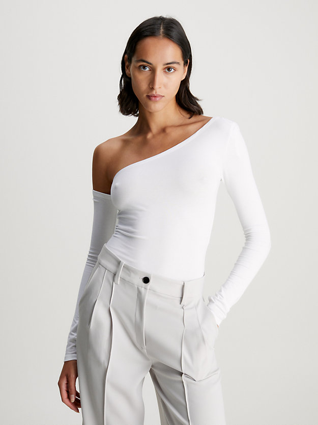 bright white cotton modal one shoulder top for women calvin klein