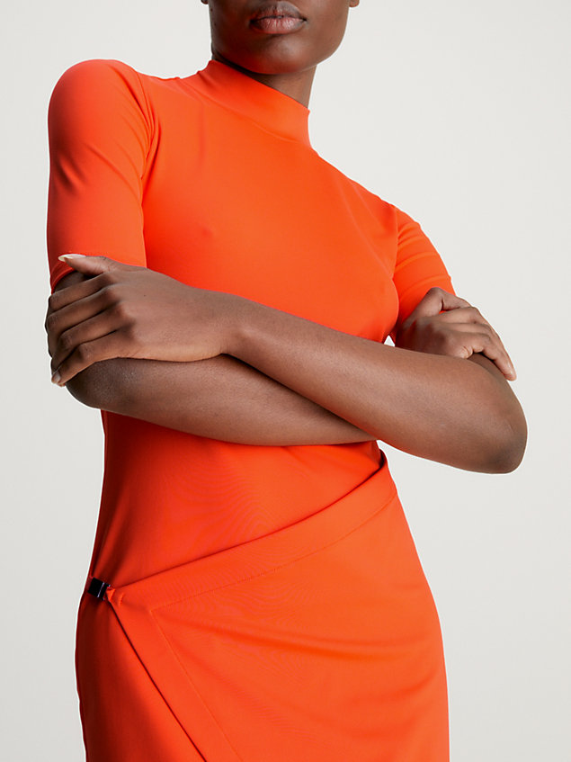 orange stretch jersey asymmetric dress for women calvin klein