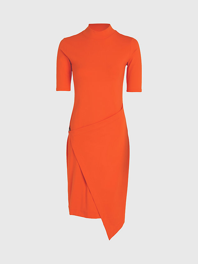 orange asymmetrische jurk van stretch jersey voor dames - calvin klein