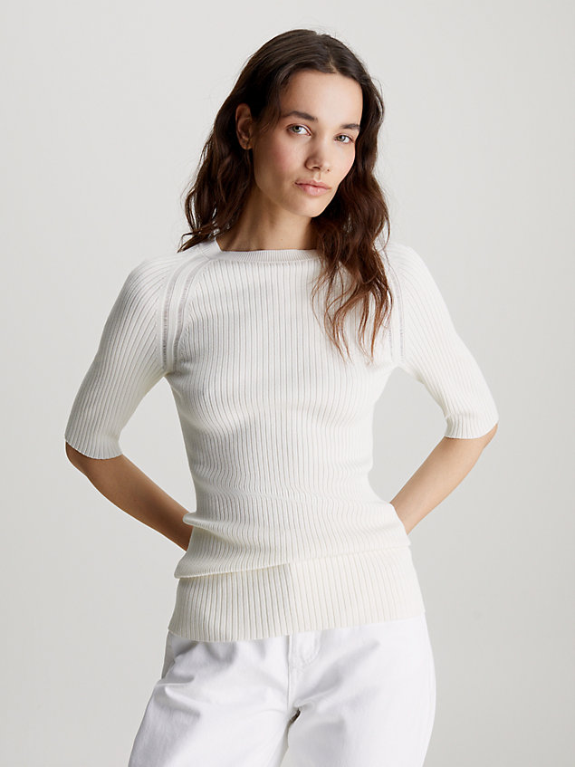 white wąski ściągaczowy sweter z wiskozy dla kobiety - calvin klein