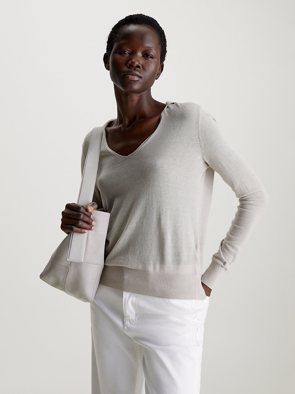 SAND PEBBLE > Cotton Silk Open Polo Jumper > undefined Women - Calvin Klein