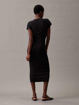 ck black slim ribbed midi dress for women calvin klein