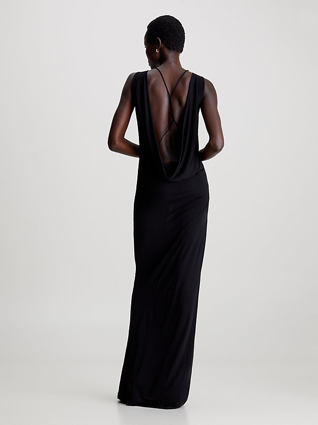 ck black slim maxi-jurk met open rug voor dames - calvin klein