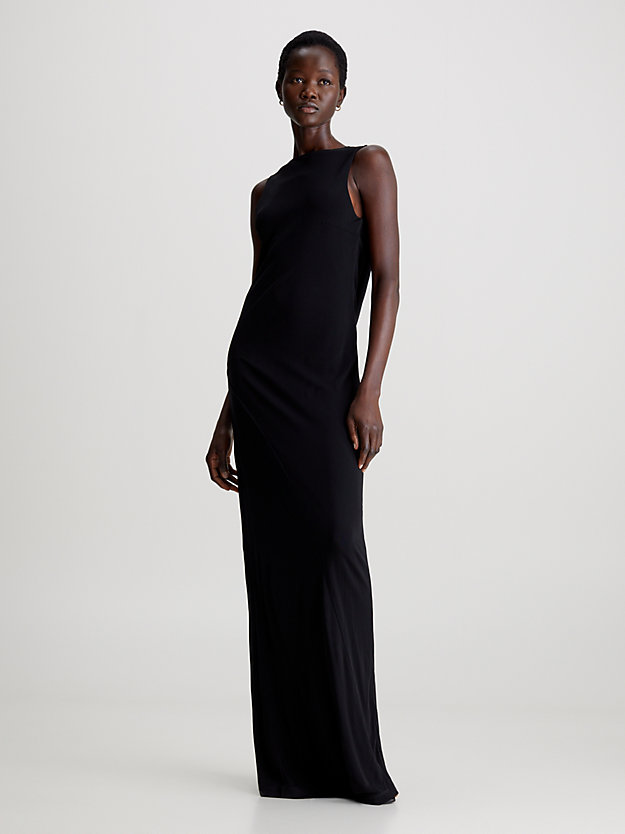 ck black slim maxi-jurk met open rug voor dames - calvin klein