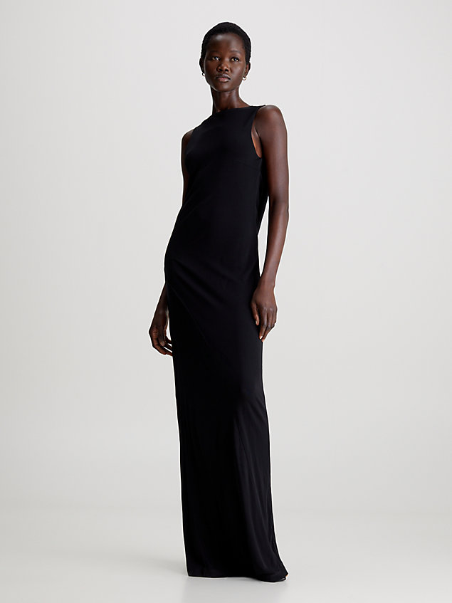 black slim open back maxi dress for women calvin klein