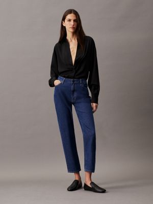 mid blue high rise tapered jeans for women calvin klein