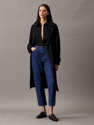 mid blue high rise tapered jeans for women calvin klein