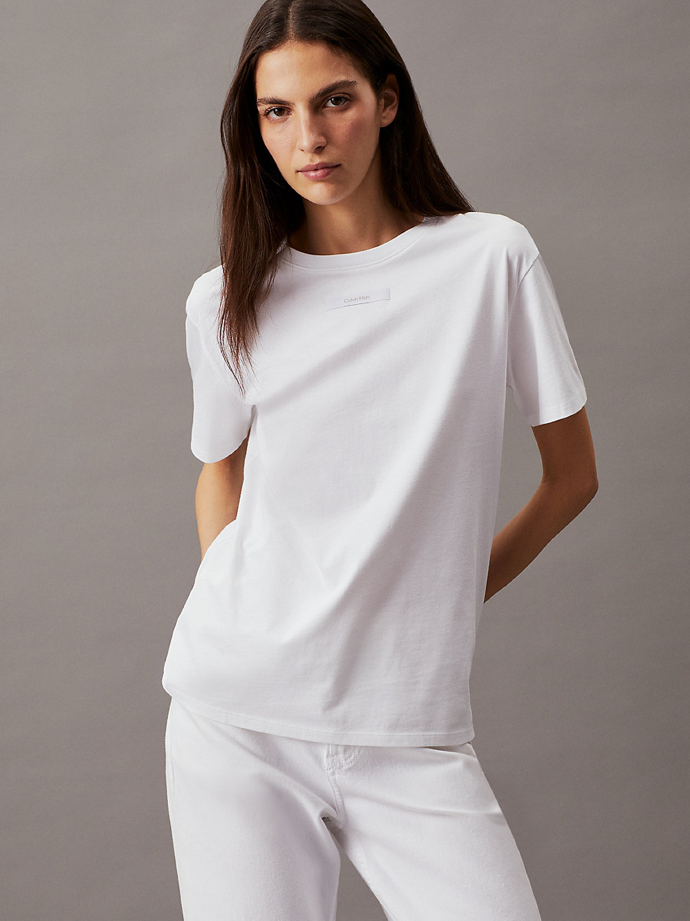 BRIGHT WHITE T-Shirt Slim In Cotone undefined Donne Calvin Klein