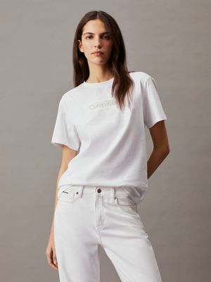 Calvin klein plain outlet white t shirt women's