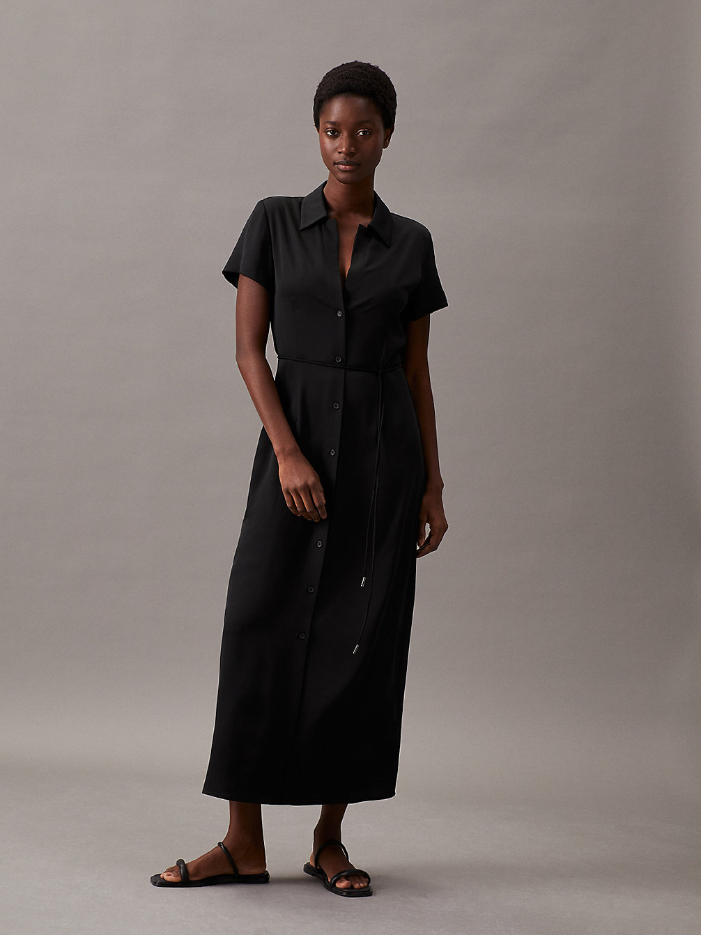 CK BLACK Relaxed Crepe Midi Shirt Dress undefined Women Calvin Klein