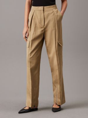 Relaxed Twill Belt Front Cargo Pants