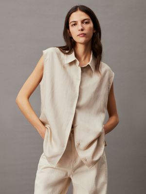 grey lässiges hemd mit cut-out-detail für damen - calvin klein