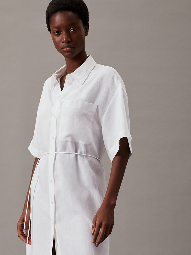 white relaxed linen blend shirt dress for women calvin klein